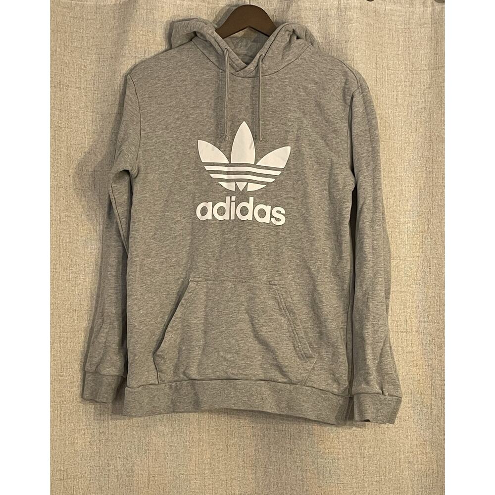 Adidas Sweater Womens XS Gray Logo Pullover Hoodie Sweatshirt